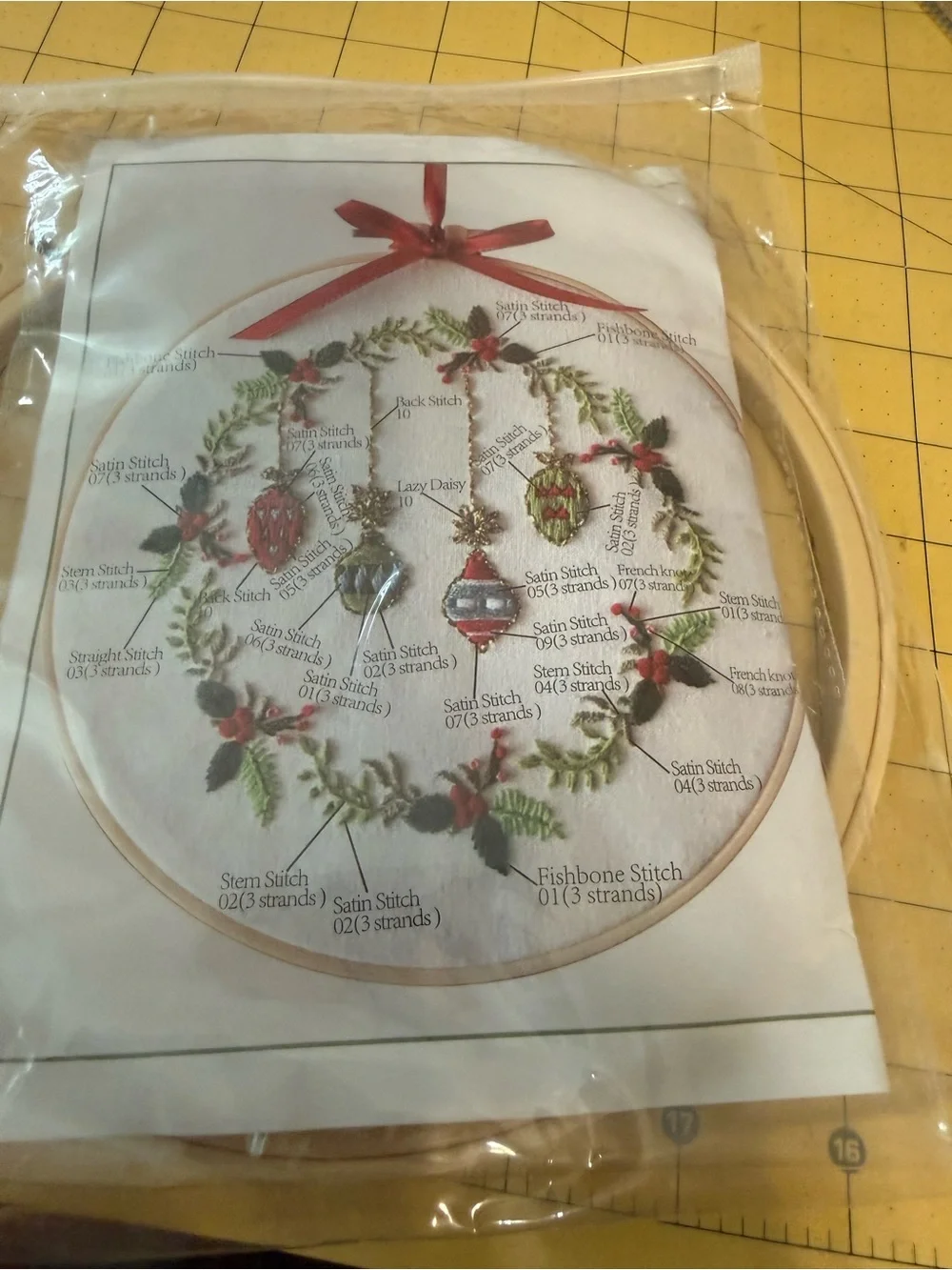 Holiday Wreath Embroidery Hoop Kit - Red and Green